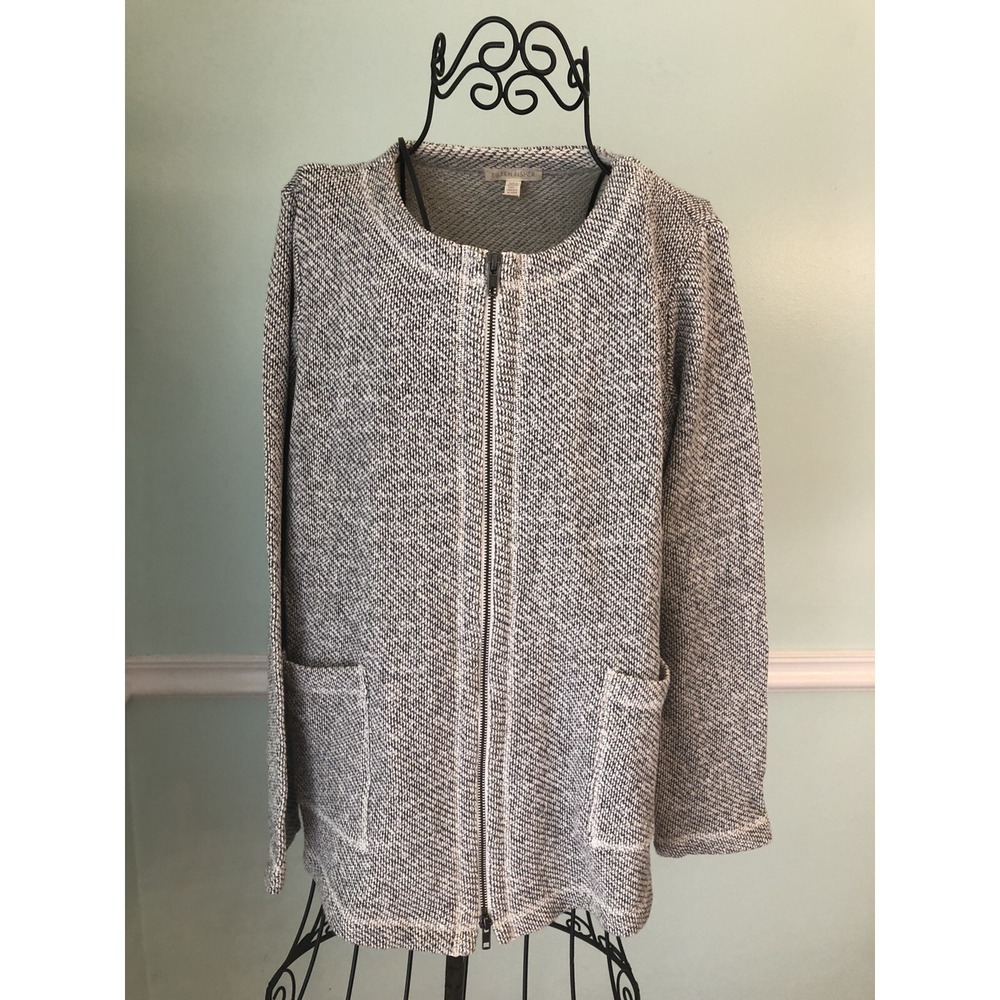 Eileen Fisher Sweater Women's XS Gray Ivory Full Zip Organic Cotton